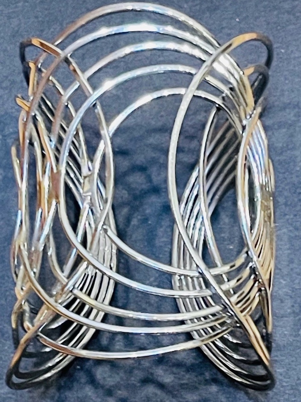 Vintage Woven Silver Tone Metal Wire Cuff Bracelet